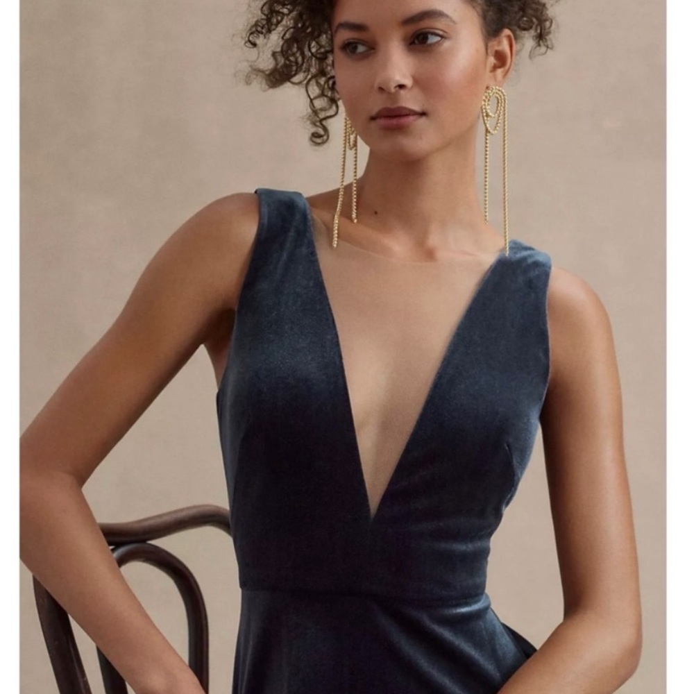 NEW Jenny Yoo BHLDN Logan
Deep-V Velvet Column Gown Dress
French Blue